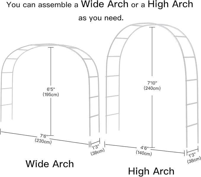 RUBFAC Metal Garden Arch, Wedding & Event Decoration, Garden Trellis for Climbing Plants, Assemble Freely 2 Sizes for Various Climbing Plant Roses Vines Bridal Party Decoration White, 1 Pack by GreenHaven Gardens