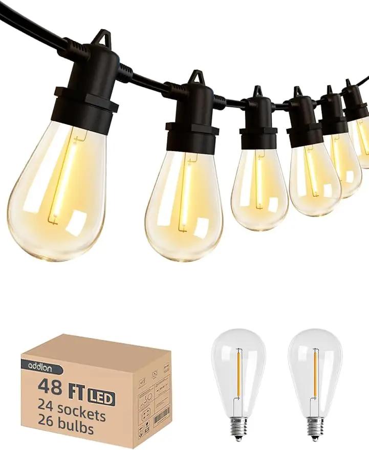 addlon 48FT(2FT Space) LED Outdoor String Lights with 24 Edison Shatterproof Bulbs, Heavy-Duty and Weatherproof Strand, Commercial Grade Patio Lights, Decorative for Garden or Patio, Black by GreenHaven Gardens