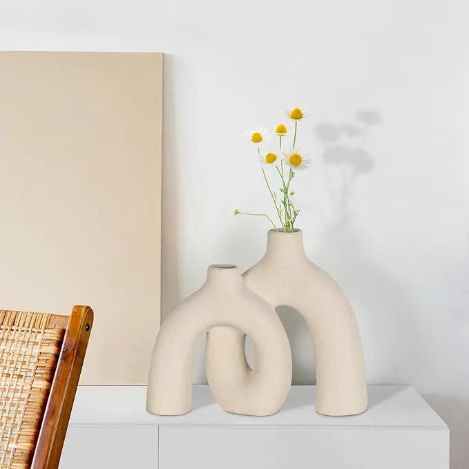 CEMABT Modern Nordic Boho Vase Set - Elegant Beige Matte Ceramic Home Decor for Living Room, Bookshelf, Mantel, Entryway Table & Console Décor | Shelf Decorations Gift by GreenHaven Gardens