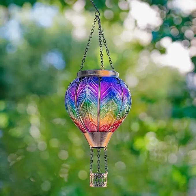DREAMSOUL Hot Air Balloon Solar Lantern, Glass Outdoor Lantern Hanging Solar Lanterns Outdoor Waterproof for Patio Porch Garden Decor by GreenHaven Gardens