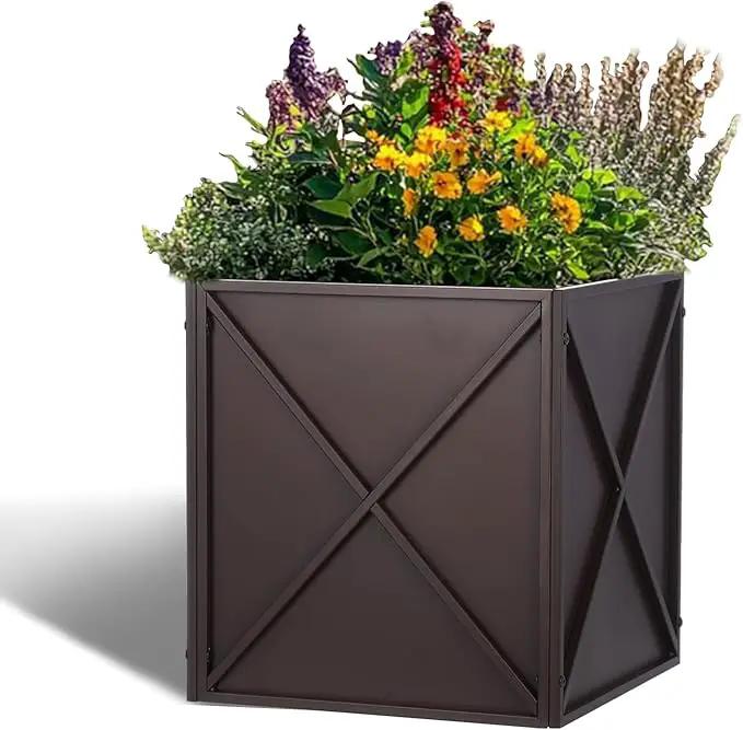 SUNNYPARK Large Metal Planter Box 17”x 17”x 18”, Square Modern Brown Metal Planter Box Heavy Duty with Drainage Holes for Outdoor Garden Patio by GreenHaven Gardens