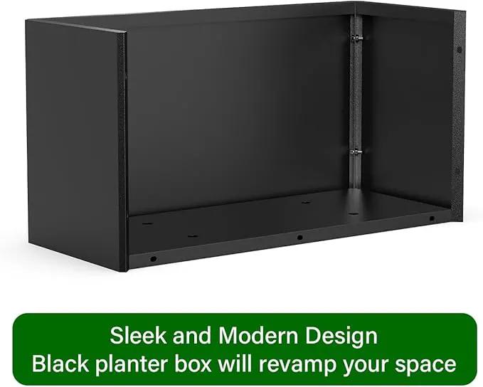 Metal Planter Box - Heavy Duty Rectangular Trough, All-Weather Rust-Resistant Design with 6 Drainage Holes | Large 36x15x15 Inch for Patio, Porch & Garden | Black by GreenHaven Gardens