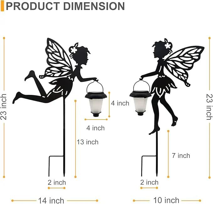 Solar Fairy Garden Stake Decorative Lantern, 2 Pack Metal Fairy Angel Garden Silhouette Lights for Lawn, Pathway, Patio, Yard Outdoor Decor by GreenHaven Gardens