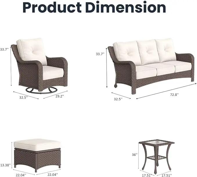 9 Pieces Outdoor Patio Furniture Sets with Rocking Swivel Chairs with 6-inch Thick Cushion and Side Table for Deck Lawn by GreenHaven Gardens