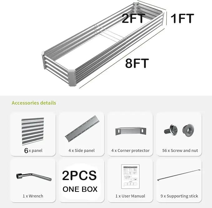 8X2X1FT-2P Galvanized Raised Garden Beds Outdoor // Planter Raised Beds for Gardening, Vegetables, Flowers, Large Metal Garden Box,Deep Plant Flower pots Outdoor. by GreenHaven Gardens