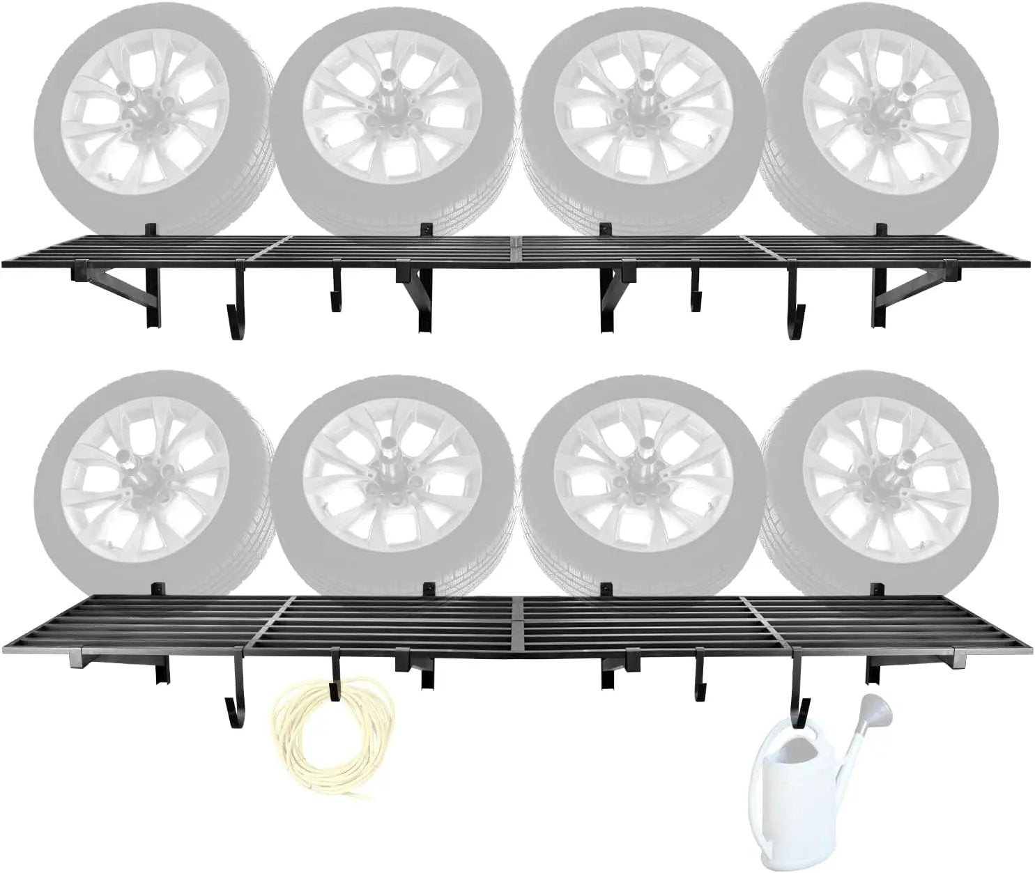 4 Pack 1,5x4ft Heavy Duty Garage Wall Shelving, Garage Shelving Wall Mounted, Storage Rack with Hooks (Black) by GreenHaven Gardens