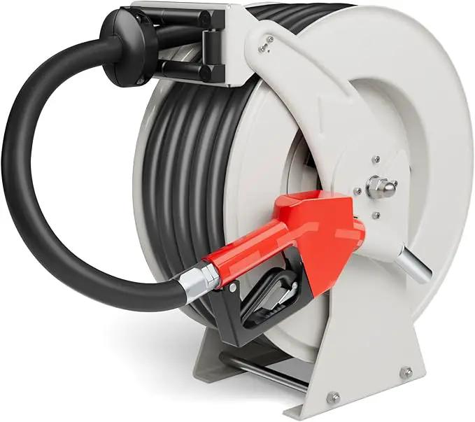 Fuel Hose Reel 3/4" x 50' Retractable with Fueling Nozzle Diesel Hose Reel 300 PSI Industrial Auto Swivel Heavy Duty Steel Construction for Farm Ship Vehicle Tank by GreenHaven Gardens