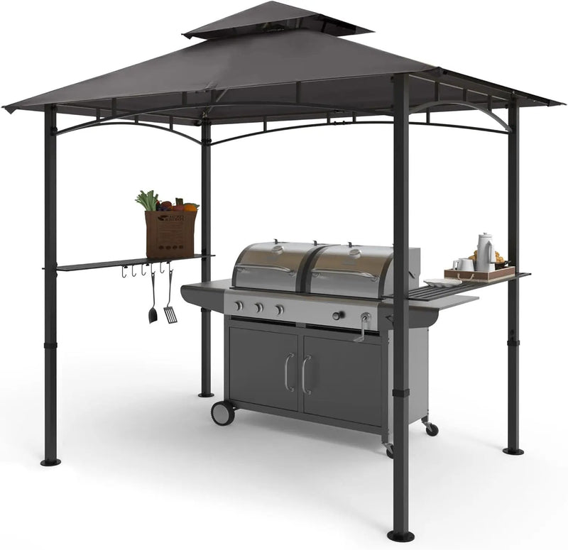 COOSHADE 8'x 5' Grill Gazebo Double Tiered Outdoor BBQ Gazebo Canopy with LED Light (Gray) by GreenHaven Gardens