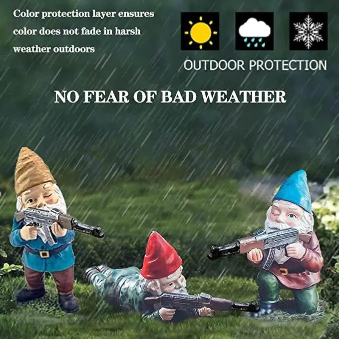 Garden Gnomes, 4.5inch Gnome Statues, Military Gnome with Gun, Funny Army Gnomes Decorations for Yard, Indoor Outdoor Halloween Christmas Thanksgiving Gifts (Red+Yellow+Blue) by GreenHaven Gardens
