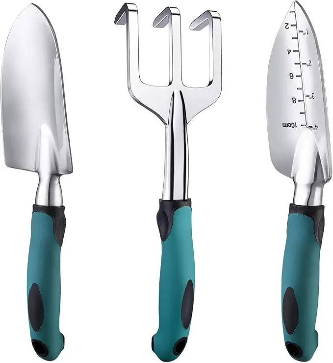 FANHAO Garden Tools Set, 3 Piece Heavy Duty Gardening Tools Cast Aluminum with Soft Rubberized Non-Slip Handle, Durable Garden Hand Tools Garden Gifts for Men Women by GreenHaven Gardens