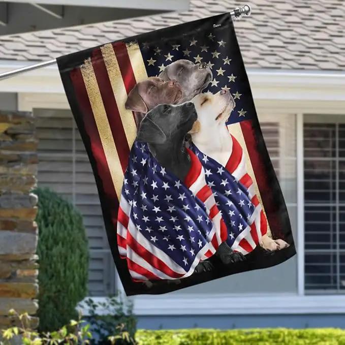 FLAGWIX Patriot American Dog Flags - Four Labrador Retriever Dogs Double Sided Flag - 4th of July Decorations for Home, Outside, House Flag 30x40 Heavy Duty Canvas, Decorative Indoor Outdoor Flag by GreenHaven Gardens