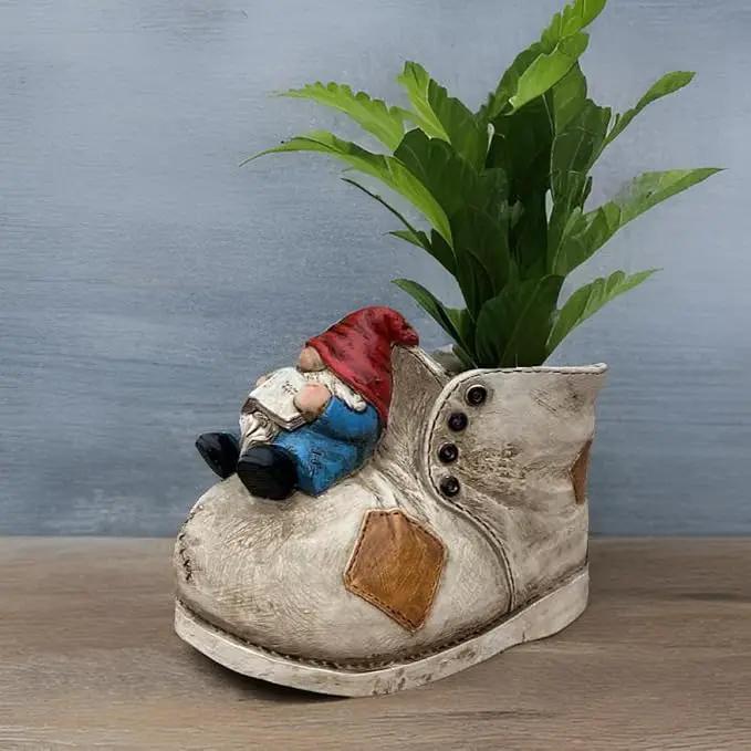 Cute Planter Pot Suitable for Indoor and Outdoor, Small gnome Resin Succulent Plant Flower pots, Decorative Fun Flower pots with Drainage Holes, Ideal Home and Garden Decoration Gifts by GreenHaven Gardens