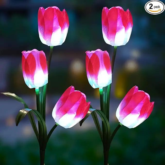 Veesee Outdoor Solar Tulip LED Flower Light, Christmas Gift, Solar Garden Stake Flowers, Decorative Solar Lamp for Patio Lawn,Solar Path Tulip Lights, Lawn, Garden, Yard, Grave Decoration-Red by GreenHaven Gardens
