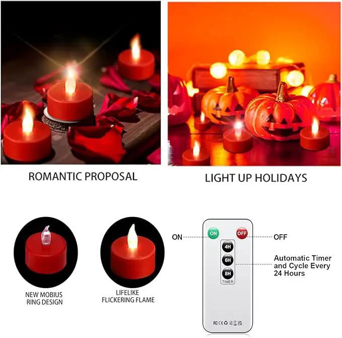 Tea Light Candles with Remote Control,24pack Flickering Flameless LED Candle,Long Lasting 400+Hours,Battery Operated with Timer for Home Decoration Seasonal &Festival Celebration Red by GreenHaven Gardens