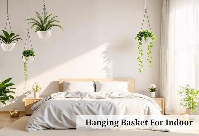 Hanging Planters for Indoor Outdoor Plants 8/10 Inch, 4 Packs Plant Hanger with Drainage Holes, Hanging Basket Flower Pot Perfect for Home, Office and Garden,White by GreenHaven Gardens