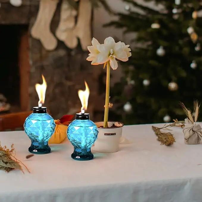 Tewei 4 Pack Blue Table Top Light Torches Outdoor, Mini Glass Torches Lanterns for Outside, Easy to Refill Citronella Torches for Garden Patio Yard Party by GreenHaven Gardens