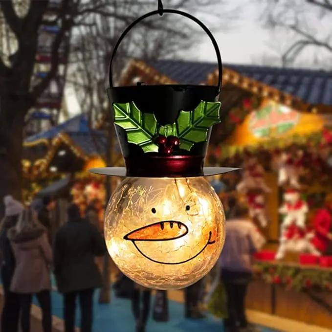 Starsoul Snowman Solar Lanterns, Christmas Outdoor Hanging Lantern Waterproof Decorative Snowman Lamps Decor for Garden, Patio, Yard, Porch, Xmas Holiday Party Decor (Large Leaves) by GreenHaven Gardens