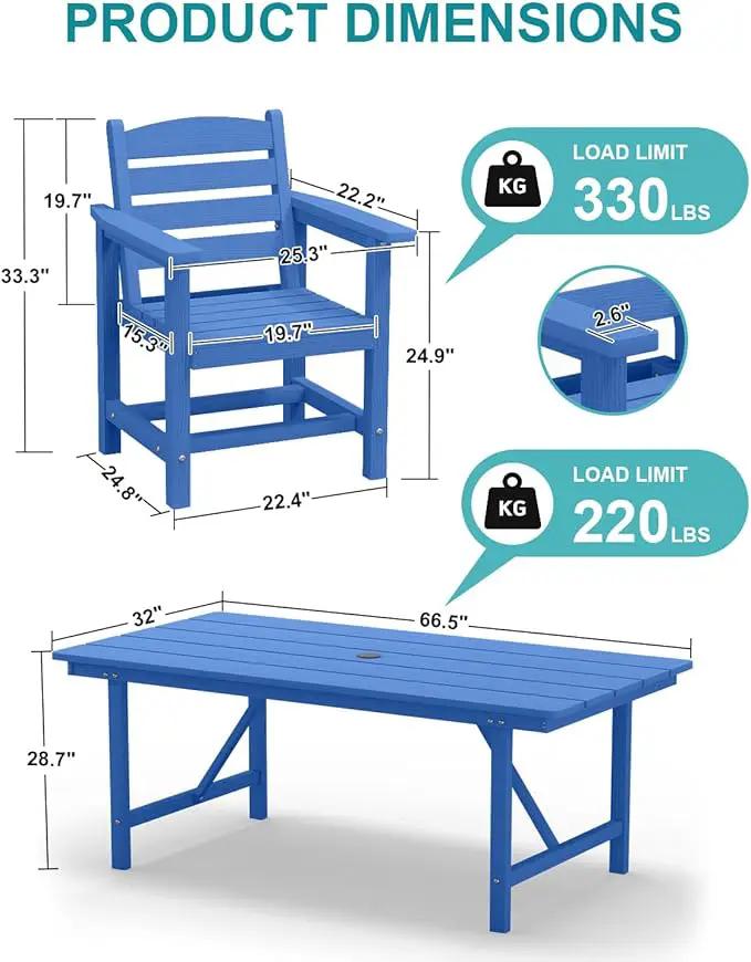 Patio Dining Set for 4 with Umbrella Hole - 66" Outdoor Table & 4 Chairs, All-Weather HDPE Outdoor Furniture for Lawn, Garden, Backyard, Poolside, Navy by GreenHaven Gardens