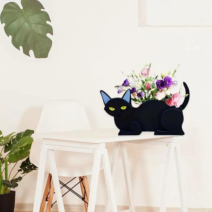 Black Cat Planter Plant Pots,Cute Garden Cat Flower Planter,Cat Planters Birthday Gifts for Women,Office,Indoor/Outdoor Decor（12.5 * 5.6 * 7.8in） by GreenHaven Gardens