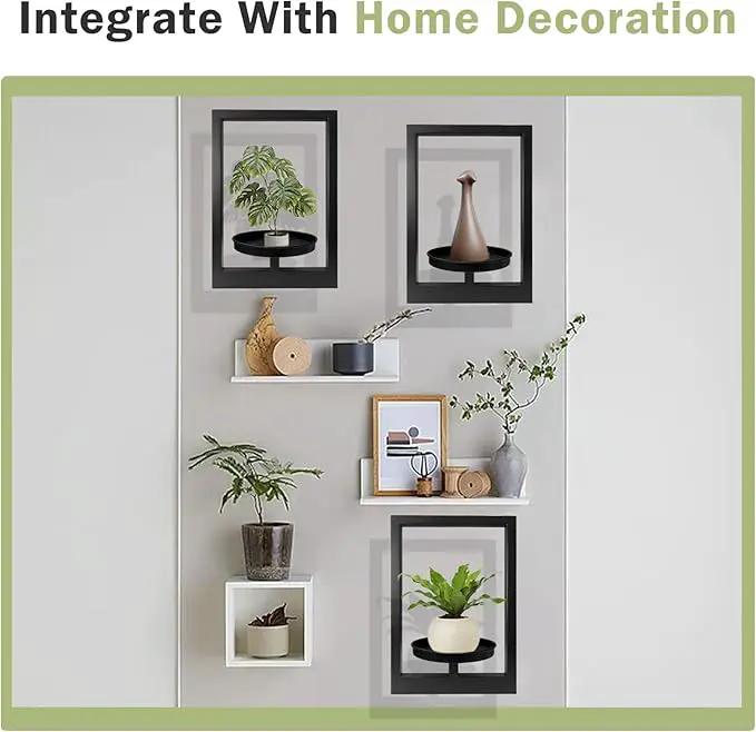 Picture Frame Plant Holder, Window Planter Hanger Shelves,Wall Mount Plants shelf Indoor Outdoor, Metal Hanging Planters Stand Decor,Modern Floating Ornament Rack Art for Home & Garden (Black 3pc) by GreenHaven Gardens