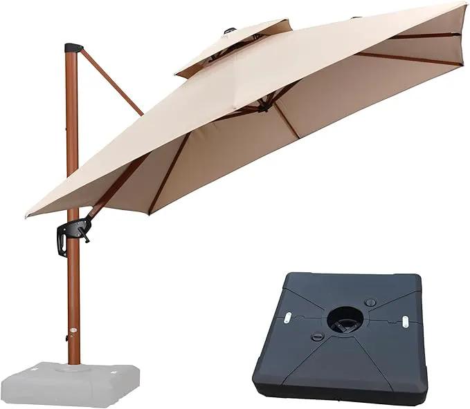 PURPLE LEAF 10ft Patio Umbrella with Base Outdoor Square Umbrella Large Cantilever Umbrellas Windproof Offset Heavy Duty Sun Umbrellas for Garden Deck Pool Patio, Beige by GreenHaven Gardens