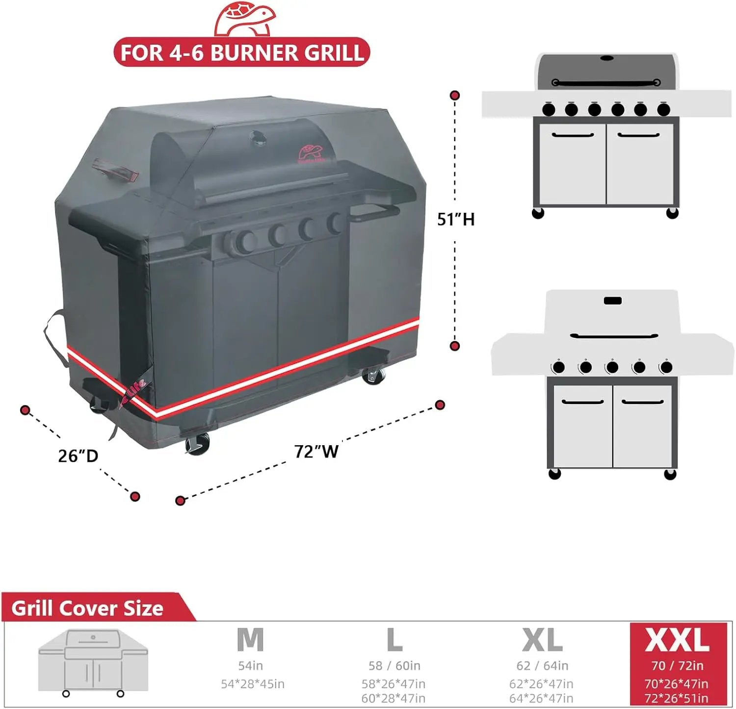 BBQ Grill Cover, 72 Inch Heavy Duty Waterproof 4-6 Burner Barbecue Gas Grill Covers for Weber Genesis Char-Broil Deluxe, Black by GreenHaven Gardens