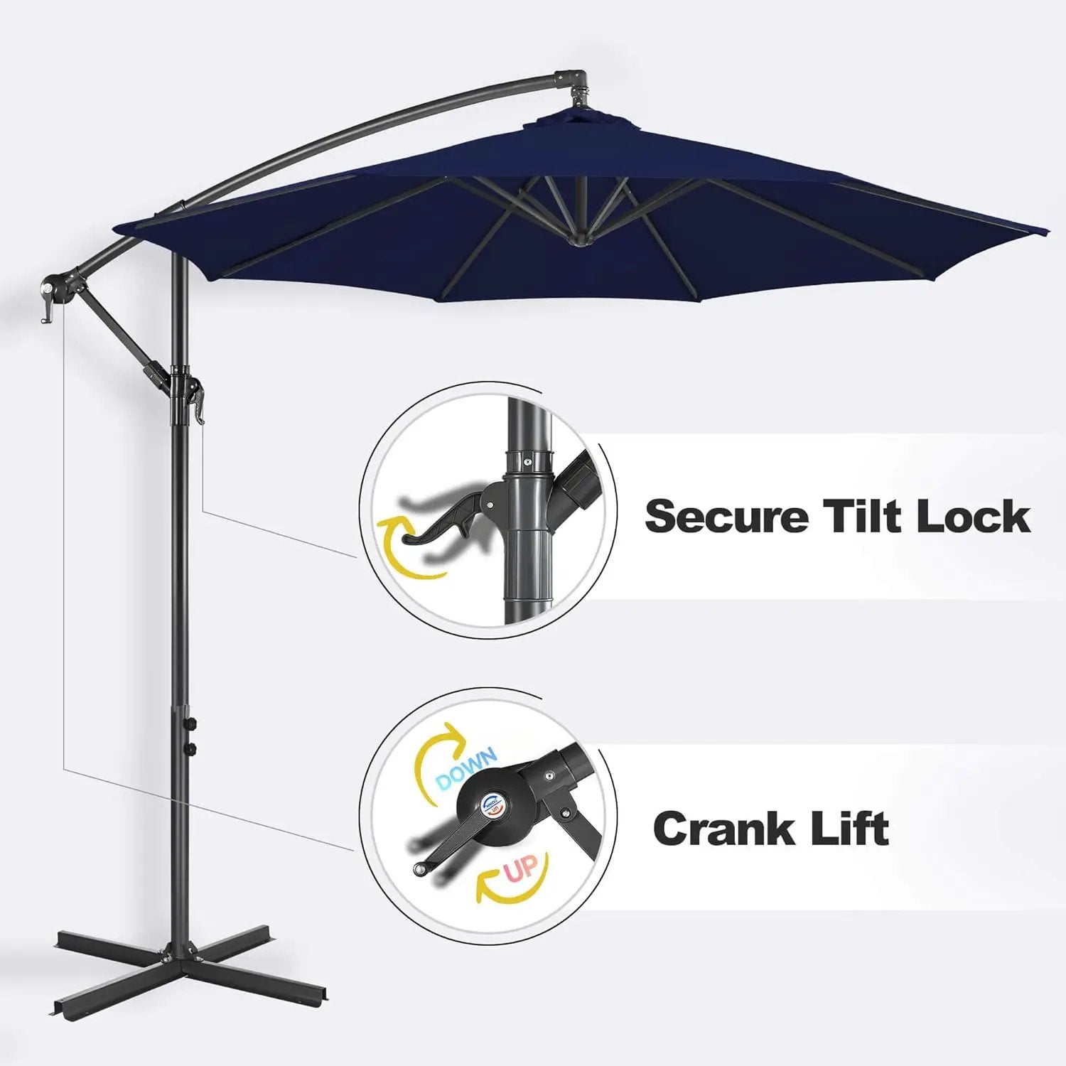 FLAME&SHADE 10ft Cantilever Patio Umbrella Outdoor, Large Offset Umbrella with Crank and Cross Base, UPF 50+ UV Protection Hanging Umbrella for Pool Deck Garden, Navy Blue by GreenHaven Gardens