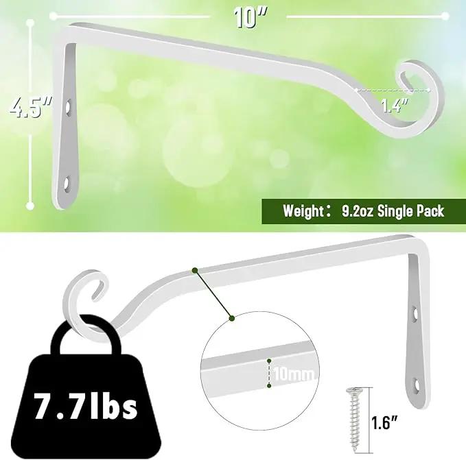 FEED GARDEN Hanging Plant Bracket 10 Inch 2 Pack, Hand-Forged Plant Hanger for Hanging Bird Feeders, Wind Chimes, Flower Baskets, Lanterns, Indoor/Outdoor Use, White by GreenHaven Gardens