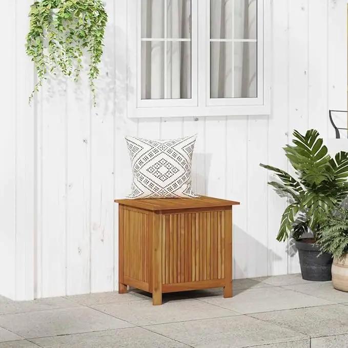 vidaXL Wooden Deck Box - Outdoor Teak Storage Chest, Ideal for Patio Furniture Cushions, Pool Accessories, Garden Tools - Water-Resistant Bag Inside - 23.6''x19.7''x22.8'', Solid Acacia Wood by GreenHaven Gardens