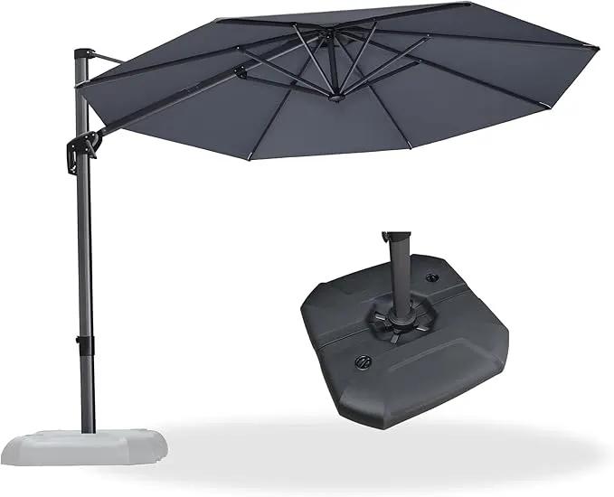 PURPLE LEAF 10 Feet Patio Umbrella with Base Outdoor Cantilever Round Umbrella Aluminum Offset Umbrella with 360-degree Rotation for Garden Deck Pool Patio Light Grey by GreenHaven Gardens