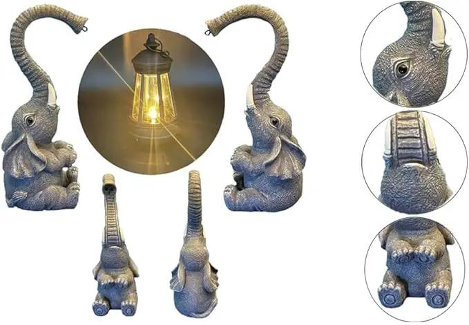 10.6 Inch Statue Elephant with Solar Outdoor Lights for Garden Decor，Lucky Present with Appeal for Birthdays(Man and Women and Family)，Unique Housewarming Presents and Yard Decor. (Gray) by GreenHaven Gardens