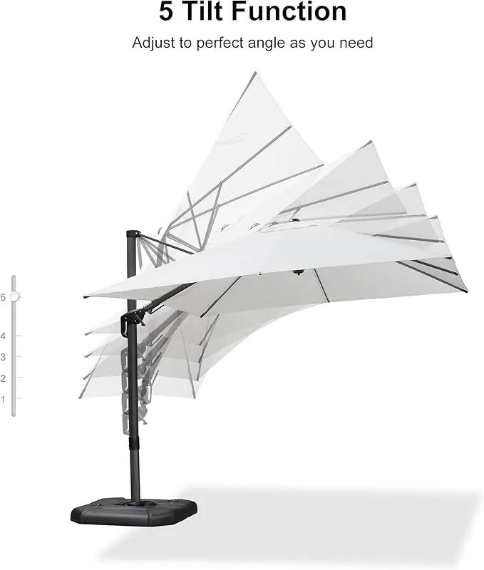 PURPLE LEAF 9.8' X 9.8' Patio Umbrella with Base Outdoor Cantilever Swivel Square Umbrella with Tilt Aluminum Offset Umbrella with 360-degree Rotation for Garden Deck Pool Patio White by GreenHaven Gardens