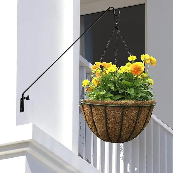 MIXXIDEA Heavy Duty Extended Reach Wall Mounted Deck Hook Wall Pole, Wall Bracket Direction and Length Adjustable Plant Bracket for Bird Feeders, Planters, Suet Baskets, Lanterns, Wind Chimes,Black by GreenHaven Gardens