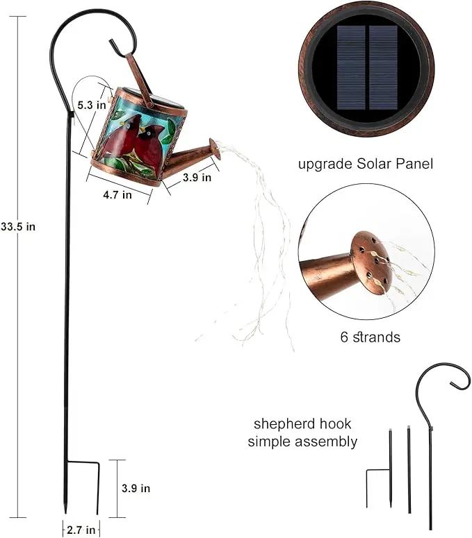 Larekook Solar Outdoor Watering Can Lights Decorative Path Lights, Metal Glass Solar Garden Light Outdoor Waterfall Decor Ornament for Yard Lighting Outside Cardinal by GreenHaven Gardens