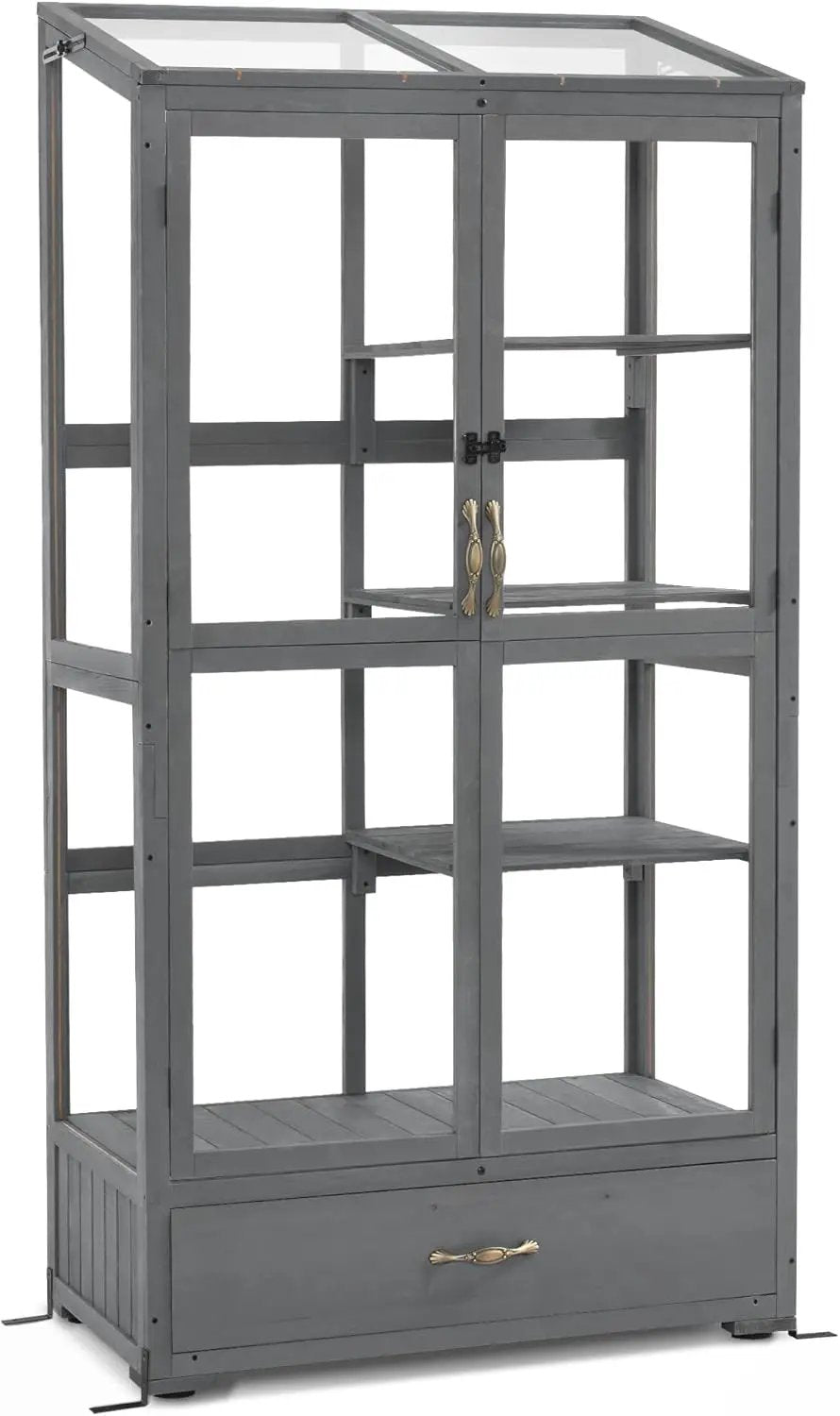 Macrout Cold Frame Greenhouse, Tall Wooden Greenhouse for Outdoor Indoor Use with Polycarbonate Panels, 3 Tier Garden Cold Frame with Drawer and Shelves, 0864 (Dark Grey) by GreenHaven Gardens