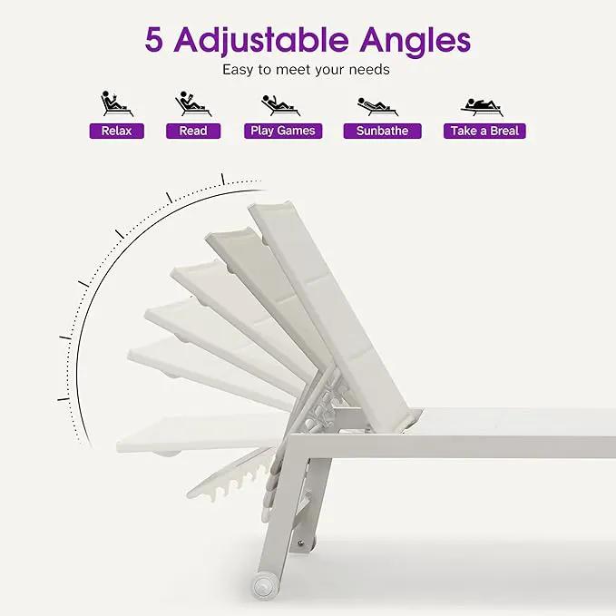 PURPLE LEAF Outdoor Chaise Lounge Set Adjustable Sunbathing Recliner with Side Table for Beach Poolside Outside Patio Aluminum Chaise Lounger Cream by GreenHaven Gardens