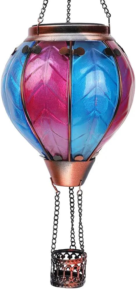 Hot Air Balloon Solar Lantern with Flickering Flame Hanging Solar Lanterns Outdoor Lights Waterproof Lanterns Decorative Garden Patio Yard Party Decor Rose Red&Blue by GreenHaven Gardens