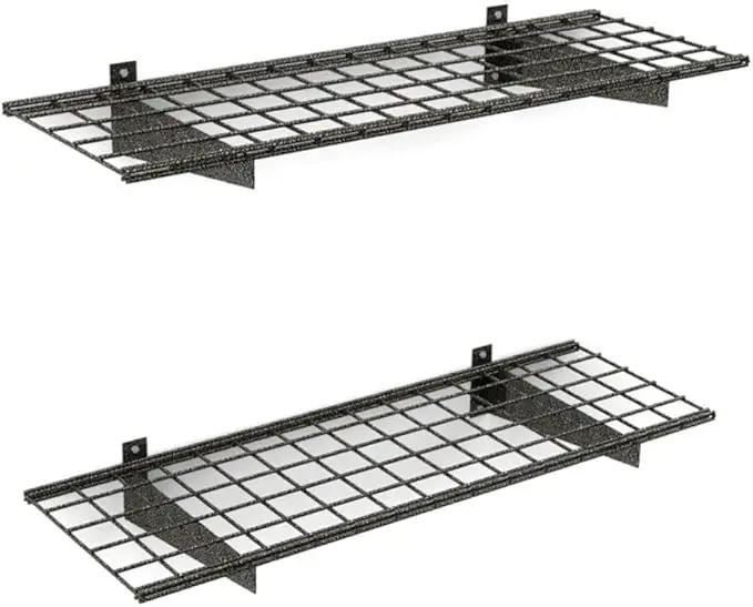 00651 2-Pack Heavy Duty Steel Wall Garage Shelving, 45-Inch X 15-Inch, Low-Profile Brackets, Max Shelf Load 200 Pounds, Hammertone by GreenHaven Gardens