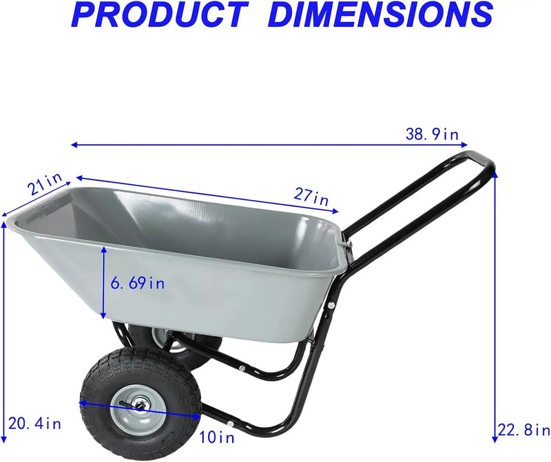 Dual Wheel Wheelbarrow, Heavy Duty Garden Cart, 300 lbs Capacity Utility Cart with Two 15 inches Pneumatic Tires for Outdoor Lawn Yard Farm Ranch (Gray) by GreenHaven Gardens