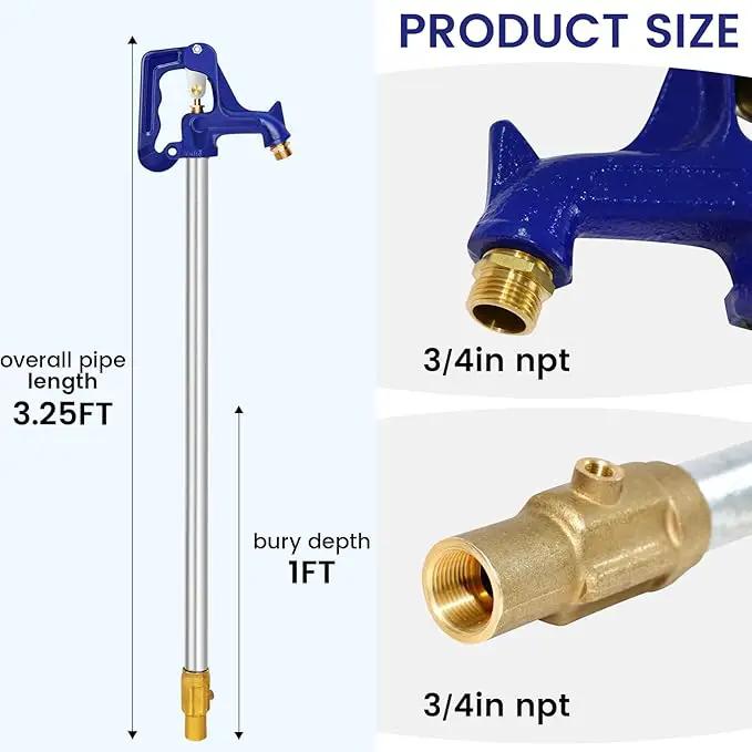 3.25FT Frost-Free Yard Hydrant, Freezeless Frost Proof Hydrant,Water Hydrant 3/4" Pipe Connection,Total Length 3.25ft, 12" Bury Depth,for Yard,Garden,Pasture Irrigation and Drinking by GreenHaven Gardens