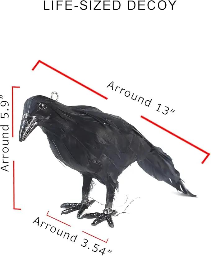 Hanging Dead Crows, 13 Inches Life-Size Raven, Realistic Handmade Fake Decoy for Garden Christmas Halloween Decorations [Face Up+Face Down+Stand] 2PC by GreenHaven Gardens