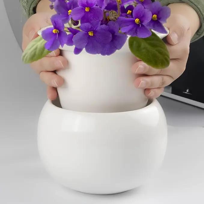African Violet Pots, 6 inch Ceramic Easy Self Watering Plant Pot for Busy Plant Lovers, Automatically Absorb Appropriate Amount of Water, Flower Pot Indoor-Plants Not Included by GreenHaven Gardens