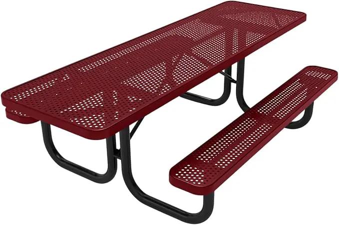 Coated Outdoor Furniture Heavy-Duty Portable ADA-Compliant Outdoor Picnic Table, Punched Steel Patio Dining Furniture Made in America (8ft Rectangular, Both-Side Handicap, Burgundy) by GreenHaven Gardens