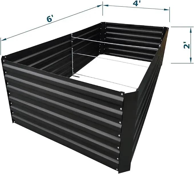 6x4x2FT Metal Raised Garden Bed Kit, Galvanized Outdoor Garden Bed Planter Box for Vegetables, Flowers, Herbs, Succulents and More, Black by GreenHaven Gardens