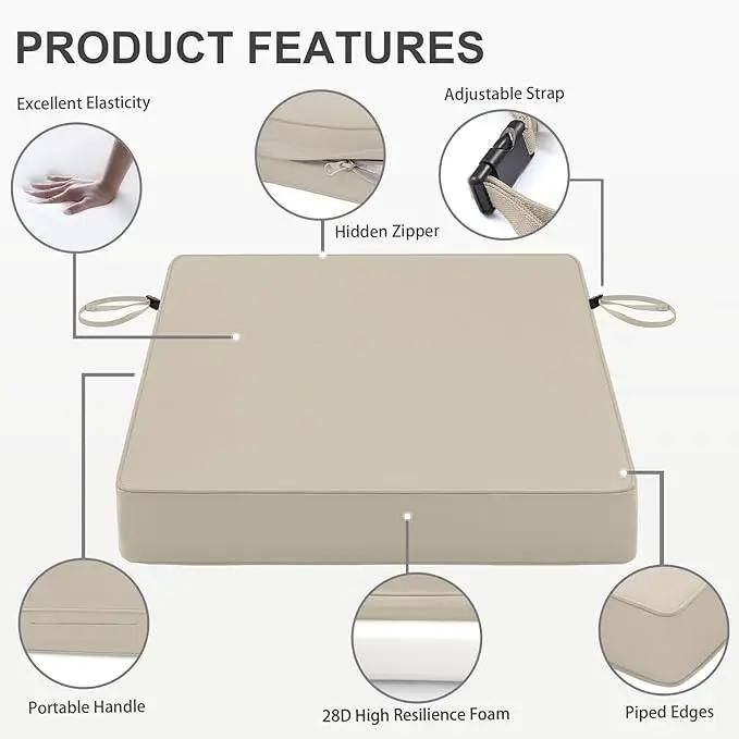 Favoyard Patio Chair Cushions 24 x 24 x 4 Inch Waterproof Outdoor Seat Cushions for Patio Furniture 3-Year Color Fastness Garden Sofa Couch Chair Pads with Handle & Adjustable Straps Set of 2, Beige by GreenHaven Gardens