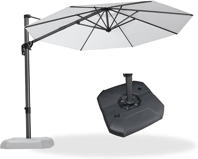 PURPLE LEAF 10 Feet Patio Umbrella with Base Outdoor Cantilever Round Umbrella Aluminum Offset Umbrella with 360-degree Rotation for Garden Deck Pool Patio Light White by GreenHaven Gardens