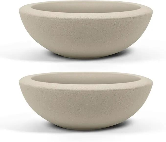 ARBORA 21" Santorini Bowl 2-Pack with Classic Cream Finish - Polyresin Indoor and Outdoor Planter2, Durable, Weatherproof, Lightweight, Large Plant Pots for Patio, Garden, Deck, Entryway by GreenHaven Gardens