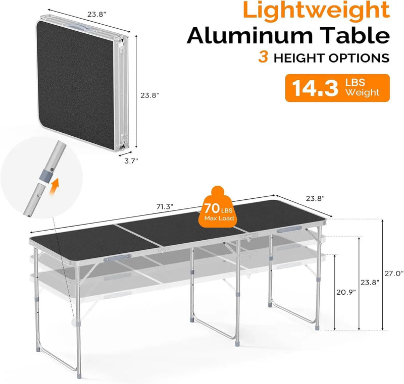 VINGLI 6ft Folding Camping Table with Carry Handle,Portable Utility Table Multipurpose for Party Picnic Tailgating Outdoor Patio Garden Indoor Kitchen … by GreenHaven Gardens