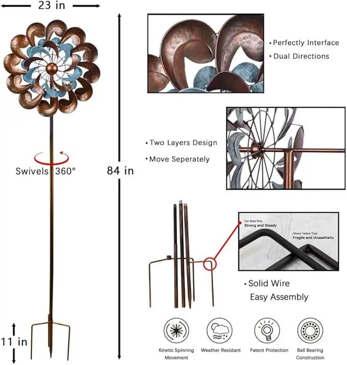 Wind Spinner Outdoor Garden Decor, Wind Spinners for Yard and Garden, 84 inch Copper Wind Sculptures & Spinners for Yard Decorations - Larger Spinners by GreenHaven Gardens