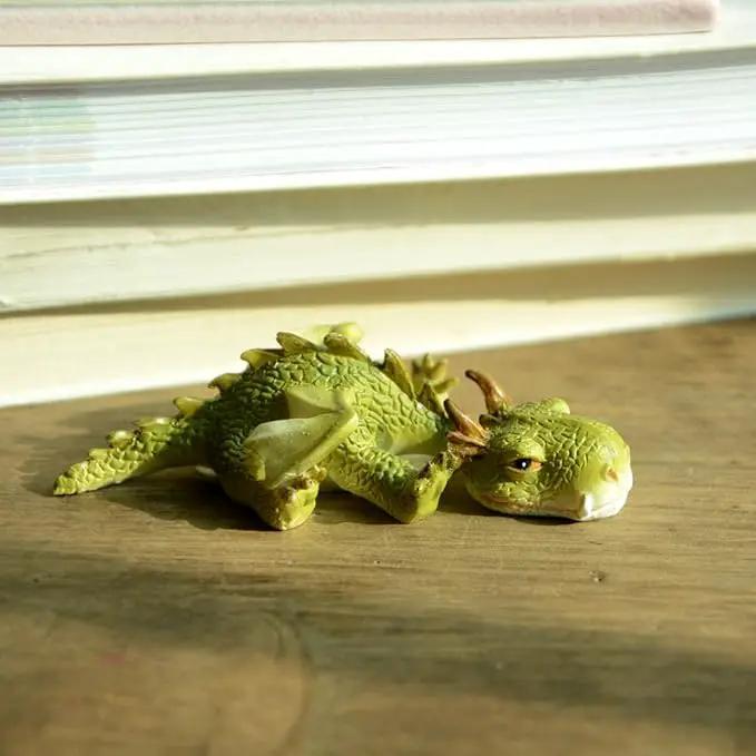 Top Collection Miniature Fairy Garden and Terrarium Statue, Sleepy Mini Dragon by GreenHaven Gardens